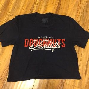 DOUGHNUTS AND DEADLIFTS navy crop SMALL unisex